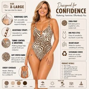 NWT Size X-Large No Boundaries One Piece Zebra Print Keyhole High Cut Swimsuit